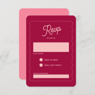 Retro Pink Peachy Fuchsia Wave Frame Wedding RSVP Card