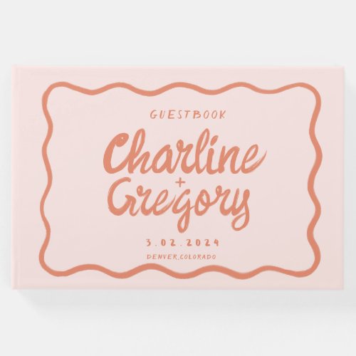 Retro Pink PeachyHandwriting Wedding  Guest Book