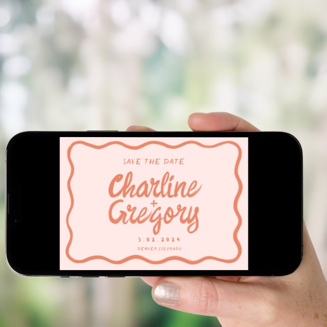 Retro Pink PeachyHandwriting Wedding Save the Date Invitation (Front Digital)