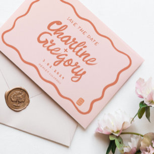Retro Pink PeachyHandwriting Wedding Save the Date Invitation