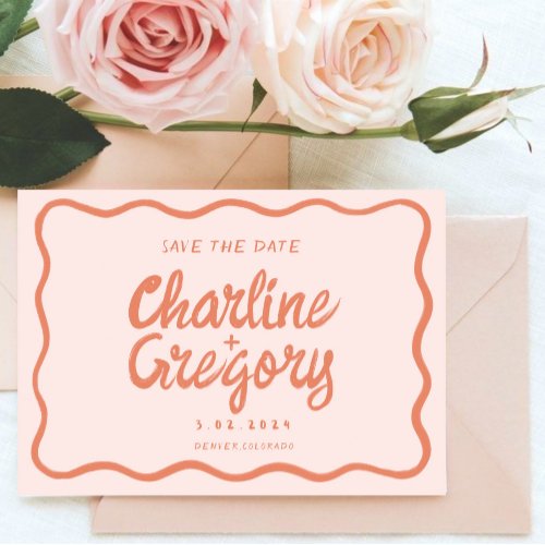 Retro Pink PeachyHandwriting Wedding Save the Date Invitation