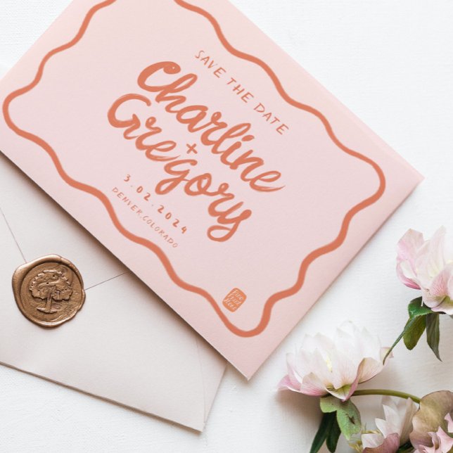 Retro Pink PeachyHandwriting Wedding Save the Date Invitation (Creator Uploaded)