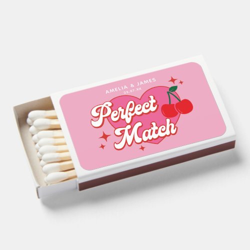 Retro pink Perfect Match wedding favors matchbox