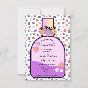 retro pink perfume bottle floral sweet 16 invitation
