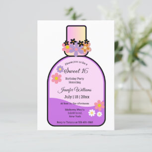 retro pink perfume bottle sweet 16 minimalist invitation
