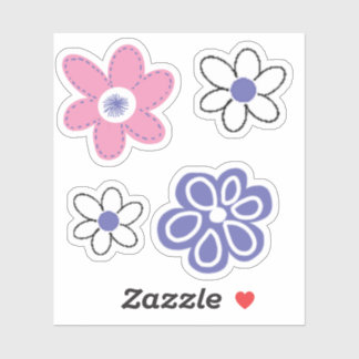Retro Pink Periwinkle Lavender White Flowers Sticker