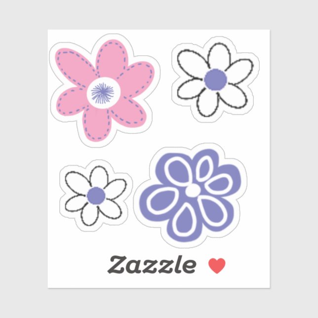 Retro Pink Periwinkle Lavender White Flowers Sticker (Sheet)