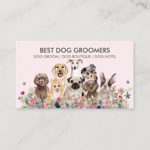 Retro Pink PetSitter dogs flowers veterinary Business Card