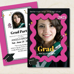 Retro Pink Photo Graduation Invitation 2026