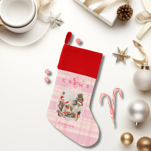 Retro Pink Plaid Whimsical Holiday Christmas Stocking