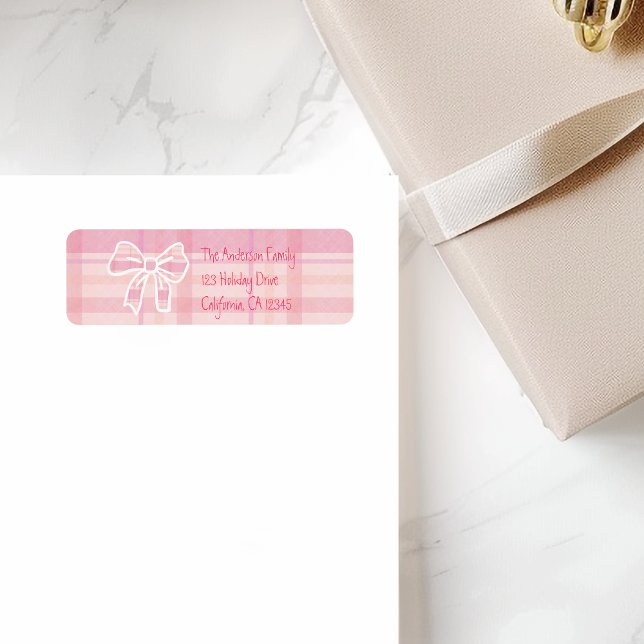 Retro Pink Plaid Whimsical Holiday  Label (Creator Uploaded)