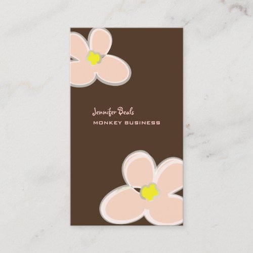 Retro plumerias in pink + dark chocolate business card templates