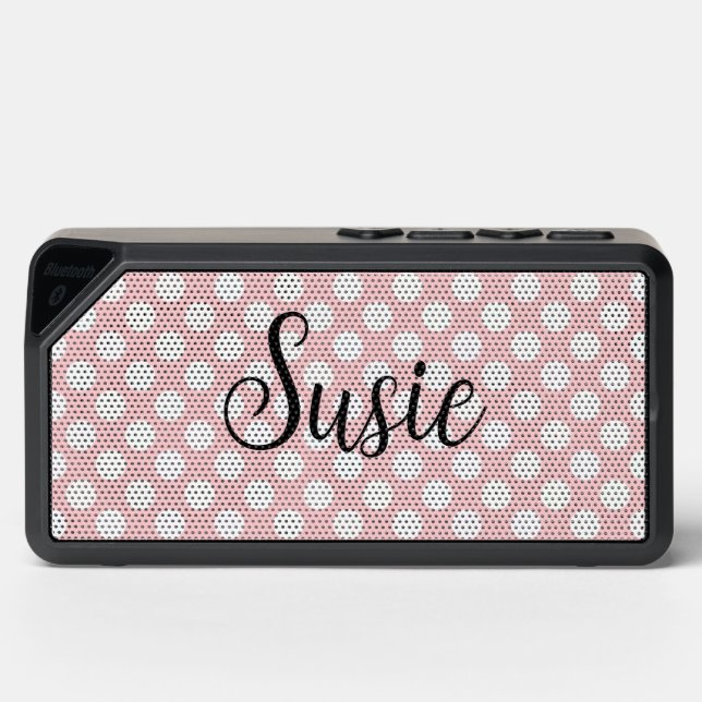 Retro Pink Polka Dots Script Name Speakers (Front)