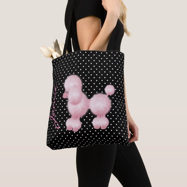 Retro Pink Poodle Custom Tote Bag (Close Up)