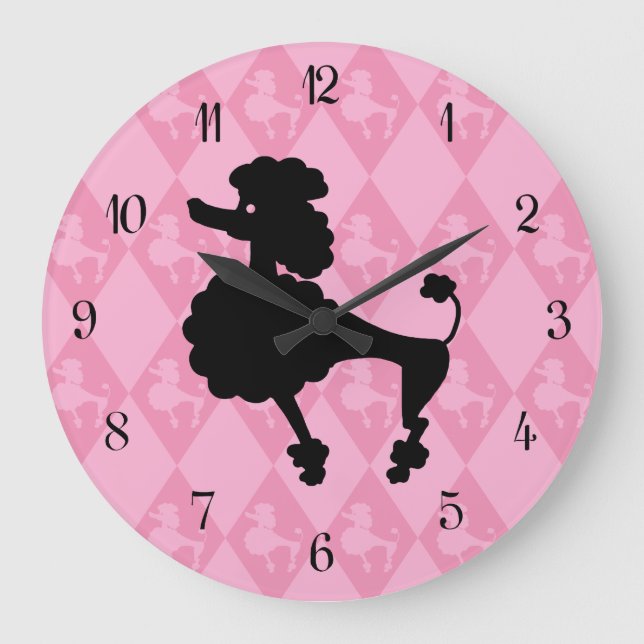Retro Pink Poodle Large Clock (Front)