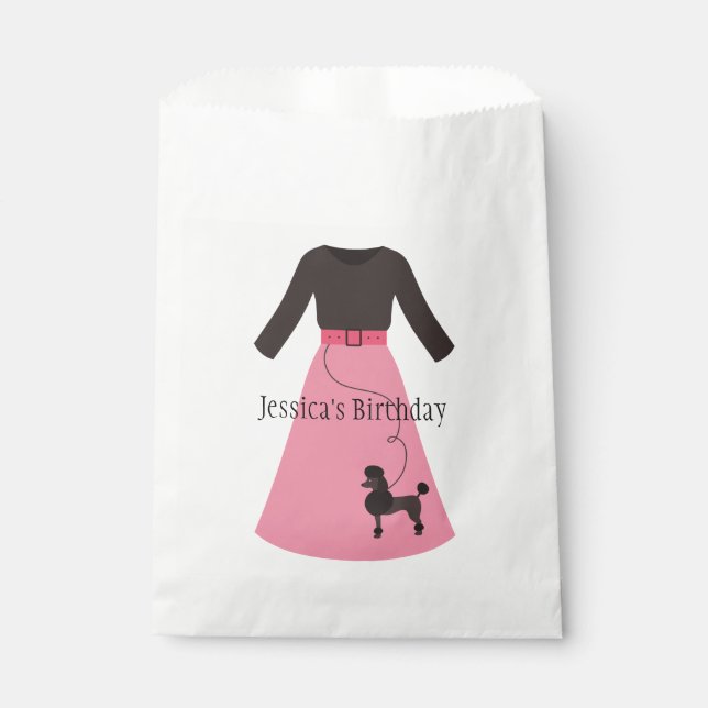 Retro Pink Poodle Skirt Customizable Favor Bag (Front)