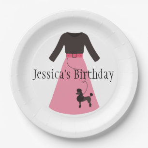 Retro Pink Poodle Skirt Paper Plates