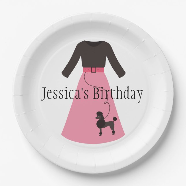 Retro Pink Poodle Skirt Paper Plates (Front)