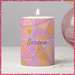 Retro Pink Purple and Yellow Geometric Abstract Pillar Candle