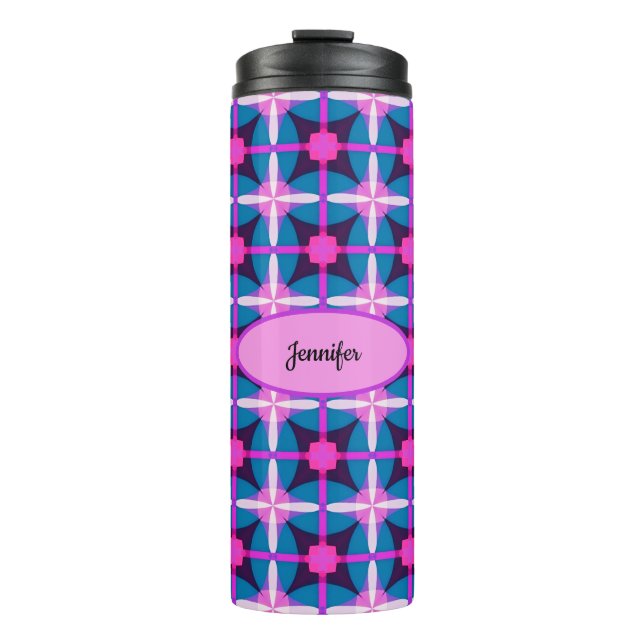 Retro Pink, Purple & Blue Geometric Travel Mug (Front)