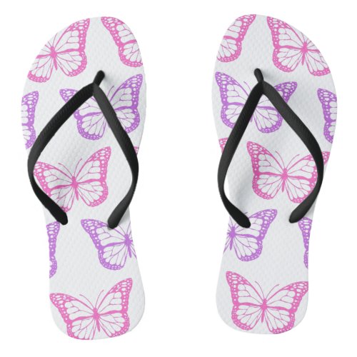 Retro Pink Purple Floral Butterfly Girl Pattern Flip Flops