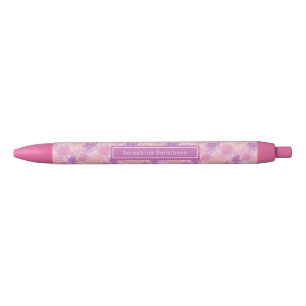 Retro Pink Purple Floral Custom Name Pen