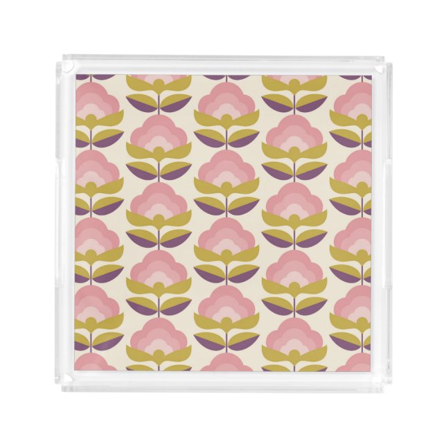 Retro Pink & Purple Floral Pattern Acrylic Tray (Front)