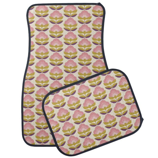 Retro Pink & Purple Floral Pattern Car Floor Mat (Set)
