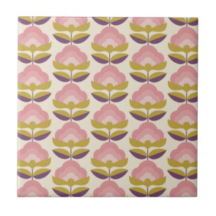 Retro Pink & Purple Floral Pattern Ceramic Tile