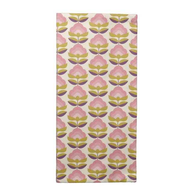 Retro Pink & Purple Floral Pattern Cloth Napkin (Half Fold)