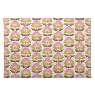 Retro Pink & Purple Floral Pattern Cloth Placemat