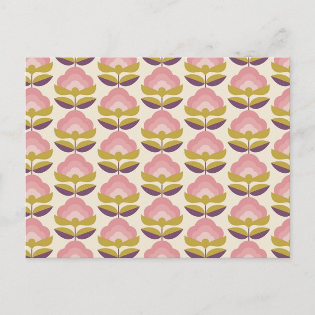 Retro Pink & Purple Floral Pattern Holiday Postcard (Front)