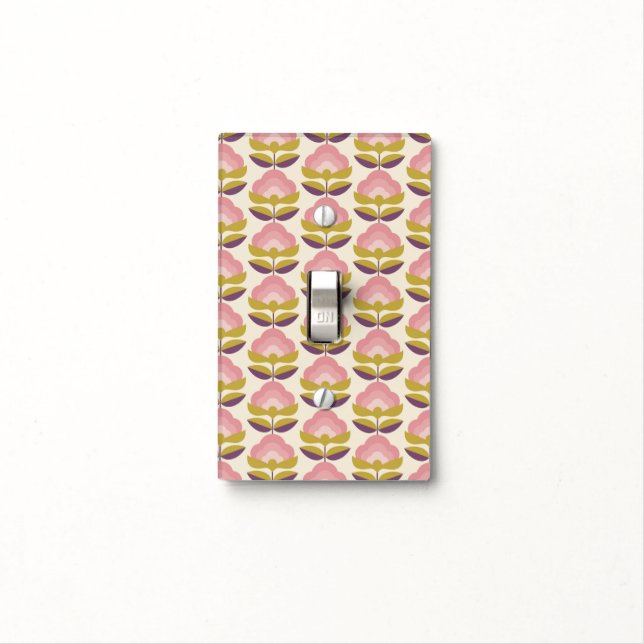 Retro Pink & Purple Floral Pattern Light Switch Cover (In Situ)