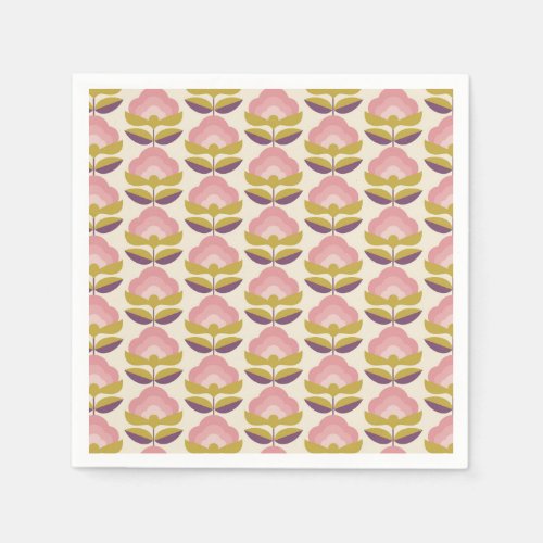 Retro Pink  Purple Floral Pattern Napkins