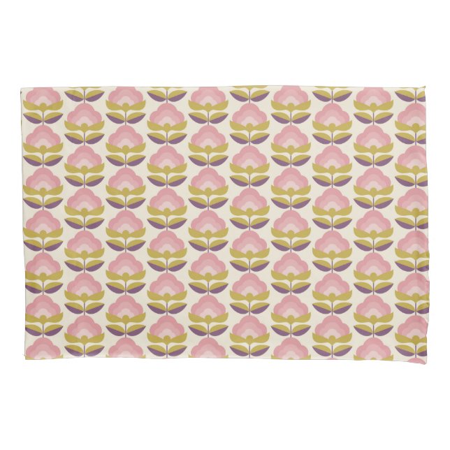 Retro Pink & Purple Floral Pattern Pillow Case (Front-Left)