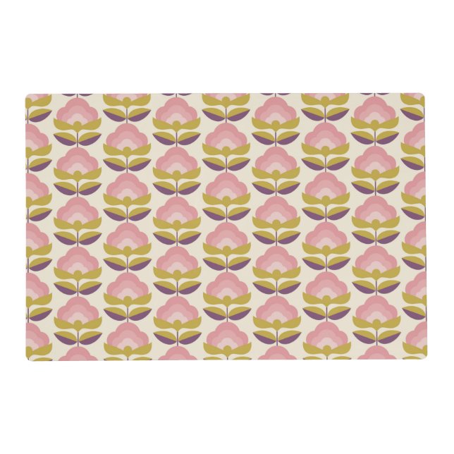 Retro Pink & Purple Floral Pattern Placemat (Front)