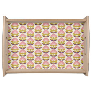 Retro Pink & Purple Floral Pattern Serving Tray