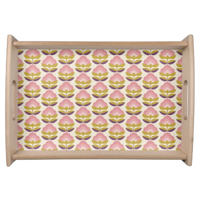 Retro Pink & Purple Floral Pattern Serving Tray (Front)