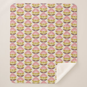 Retro Pink & Purple Floral Pattern Sherpa Blanket