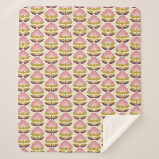 Retro Pink & Purple Floral Pattern Sherpa Blanket (Front)
