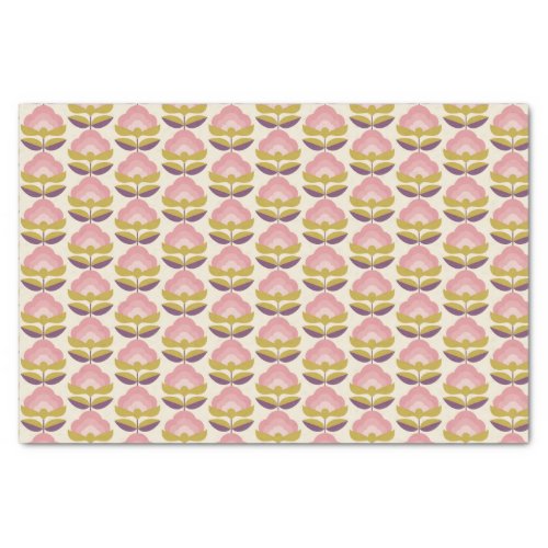 Retro Pink  Purple Floral Pattern Tissue Paper