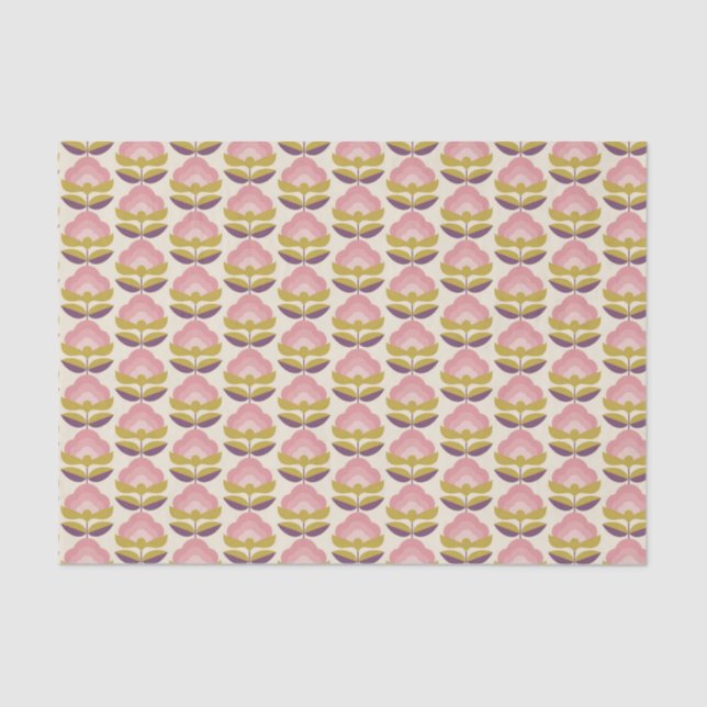 Retro Pink & Purple Floral Pattern Tissue Paper (Front)