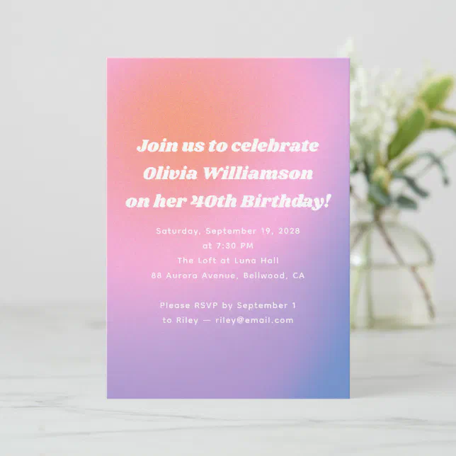 Retro Pink Purple Gradient 40th Birthday Party Invitation | Zazzle