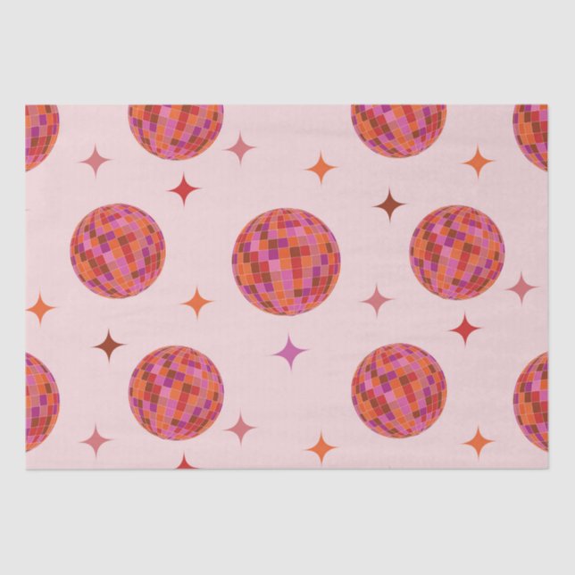 Retro Pink Purple Orange Disco Balls with Stars  Tissue Paper (Front)