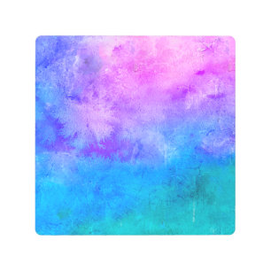 Retro Pink, Purple Turquoise Blue Painted Tie Dye Metal Print