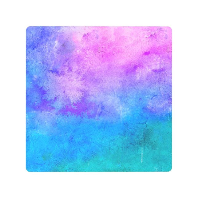 Retro Pink, Purple Turquoise Blue Painted Tie Dye Metal Print (Front)