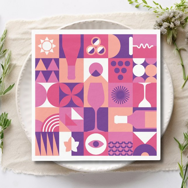 Retro Pink Purple Wine Bauhaus Cocktail Pattern Napkins (Creator Uploaded)