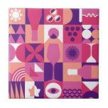 Retro Pink Purple Wine Bauhaus Pattern Ceramic Tile<br><div class="desc">Retro Pink Purple Wine Bauhaus Pattern Decorative Tile features a vintage wine pattern in pink, purple and white. Perfect gifts for wine lovers for birthdays,  celebrations,  thank you gifts,  Mother's Day,  Christmas and holiday gift wrapping. Created by Evco Holidays www.zazzle.com/store/evcoholidays</div>
