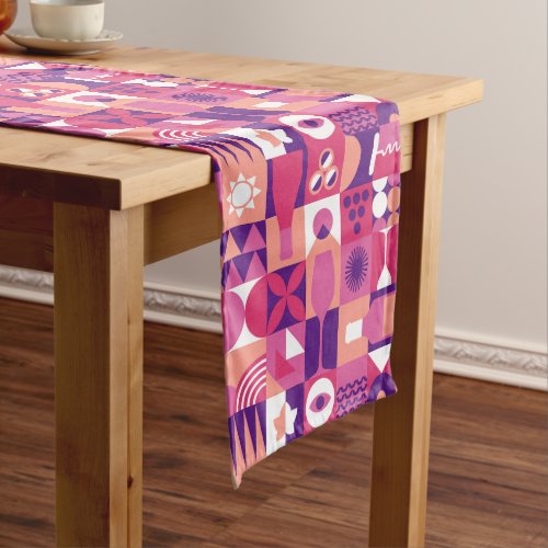 Retro Pink Purple Wine Bauhaus Pattern Long Table Runner