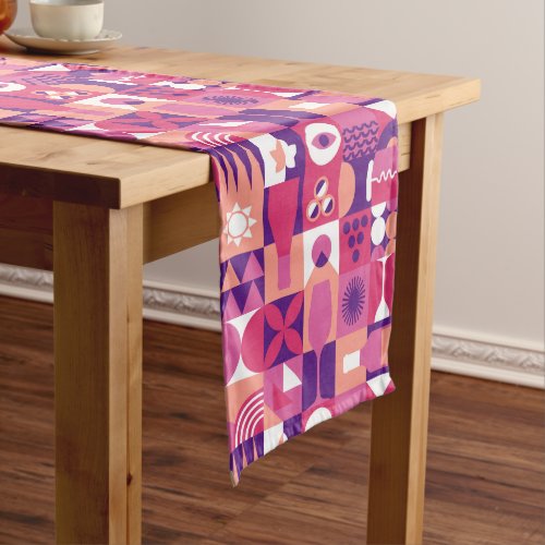 Retro Pink Purple Wine Bauhaus Pattern Long Table Runner